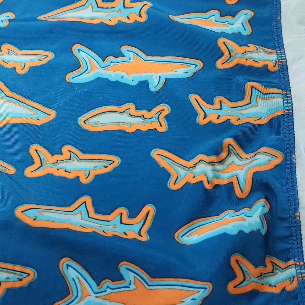 Vibrant Orange and Blue Shark Kids Rashguard Set